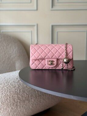 Chanel CF Mini Pink Lambskin Flap Bag with Gold Ball Chain